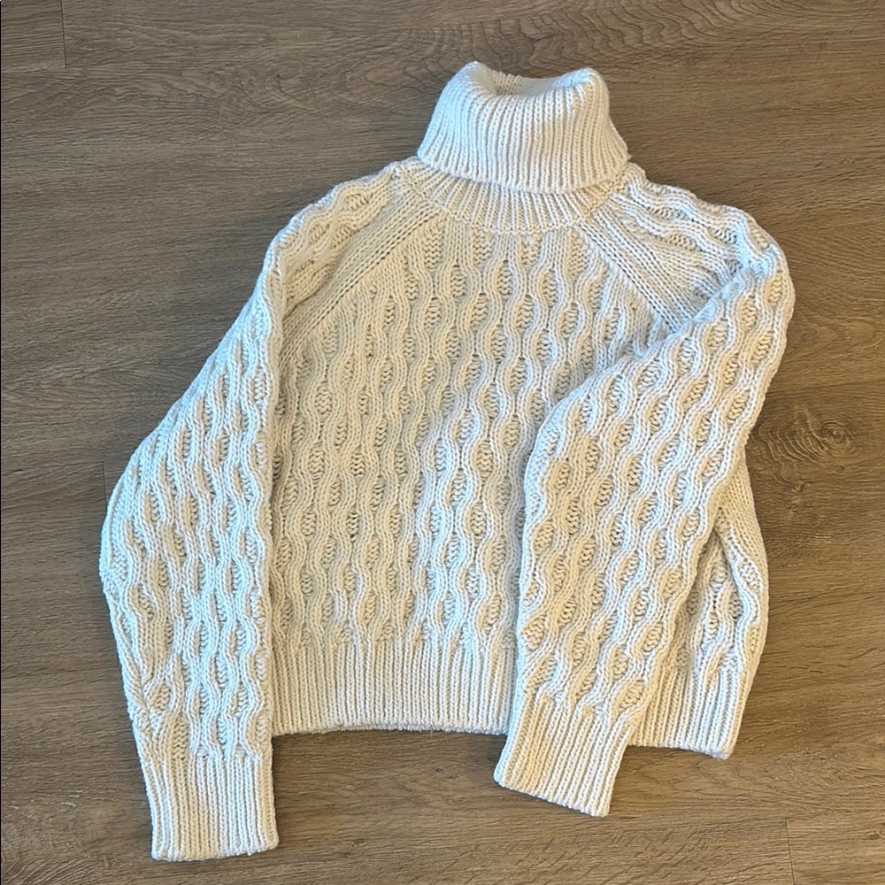 H&M Cream Turtle Neck Sweater with Cable Knit Design
